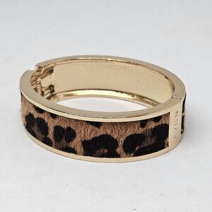 Avon Leopard Pattern Hinged Bangle Bracelet New Gold Tone Brown